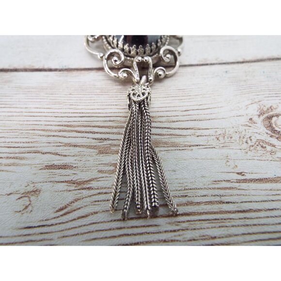 Vintage Whiting & Davis Silver Tone Black Cabochon Pendant Necklace - Picture 8 of 10